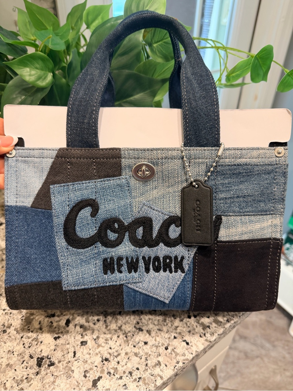 Coach Patchwork Denim cargo 26 Tote in Blue and Black Price Firm NWT